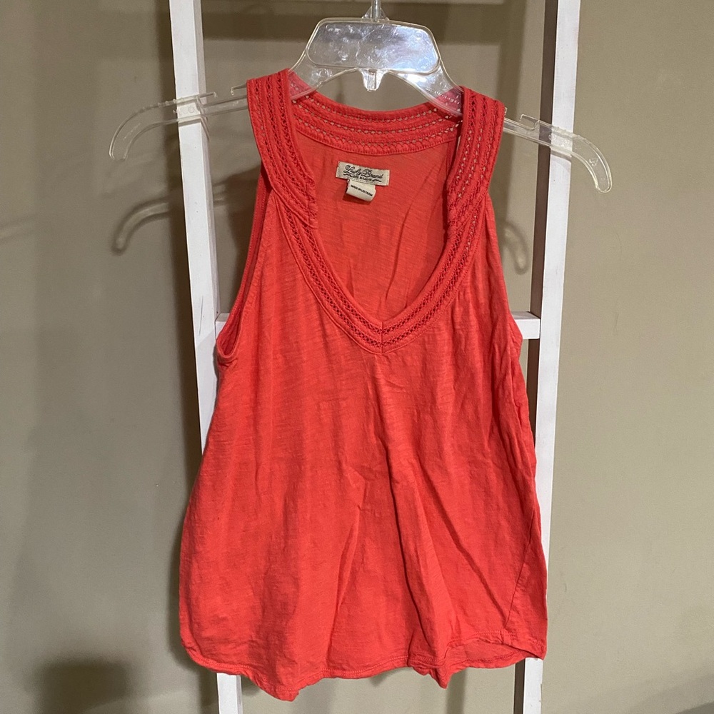 Lucky Brand Tank Women XSMALL Coral Sleeveless Top Crochet Lace Boho Peasant